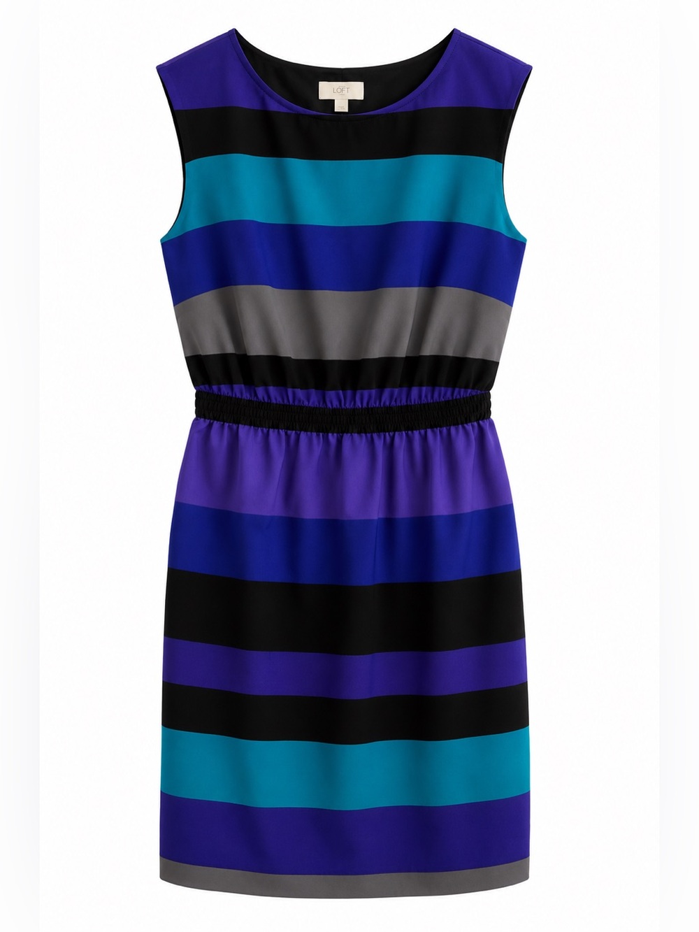 LOFT Multicolor Striped Dress with Teal and Purple Accents